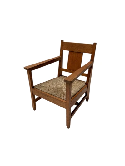 Art Deco Modernist Club Chair with Rush Seat, 1920s